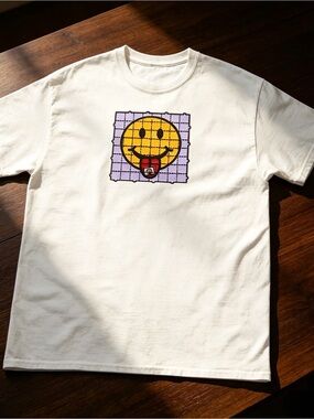 LSD Smiley Blotter T-Shirt Trippy Acid Graphic Tee White T-shirt